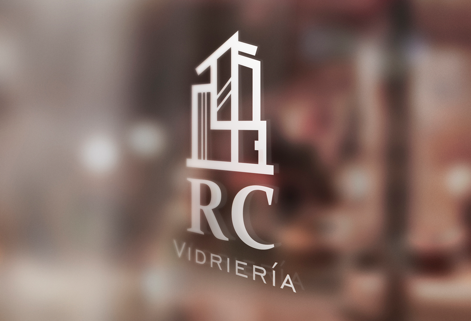 Propuesta de logotipo para Vidriería RC sobre vidrio